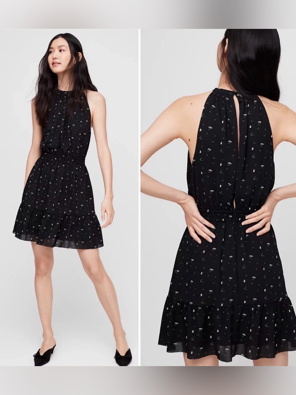 Aritzia Wilfred Effet Floral Black Mini Dress Small